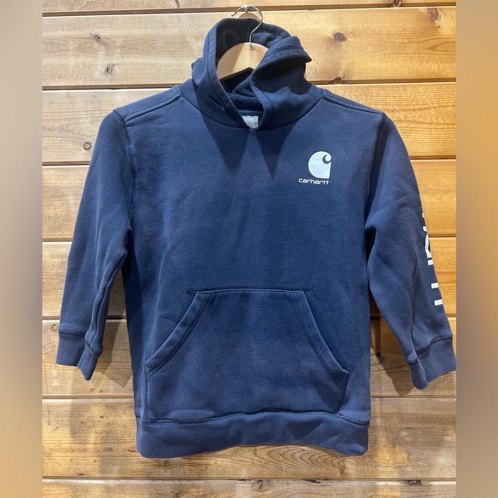 Carhartt Youth Pull Over Hoodie Sweater Kanagroo Pouch Navy Blue Size Small 8-10